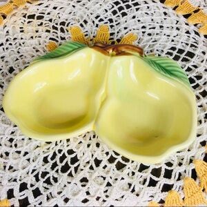 Vintage 40s Belmar Of California Double Pear Dish Bowl Ceramic Pottery Yellow